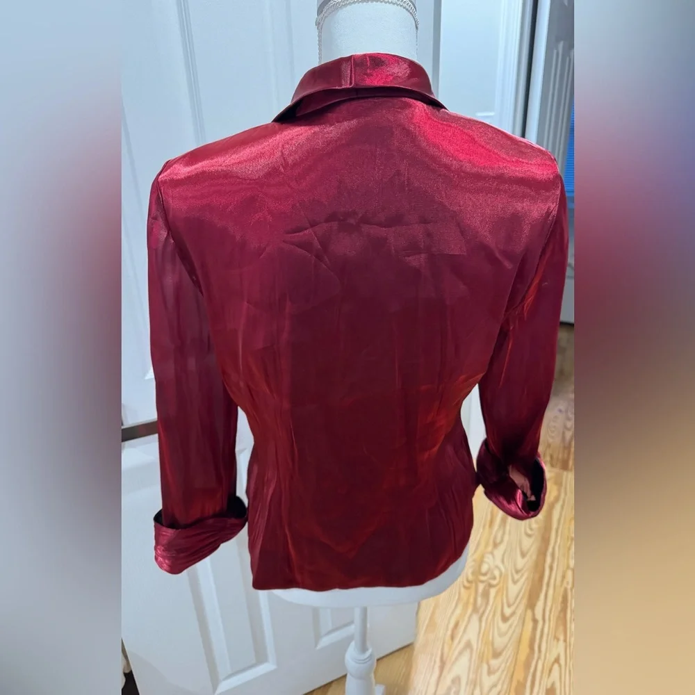 J.R Nites Elegant Red Satin Women's Blazer - Picture 2 of 4